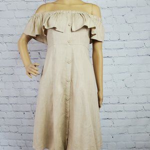 Tan Strapless Off-Shoulder w Ruffles Sundress